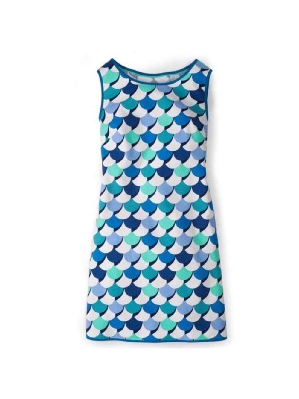 Boden Phyllis Blue White Green Scallop Cotton Shift Dress Size 14